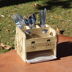 Ikee Design 2 Piece Set Wooden Utensil Caddy with Handles,Includes Free Salt Pepper Shaker,Silverware Caddy for Countertop,Party and Kitchen,Spoon and Fork Holder,Picnic Cutlery Holders,Oak Color