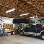 Cargo Box Garage Pulley System, Heavy Duty Ceiling Hoist for Rooftop Cargo Boxes & Large Storage Bins, 150 Lb Capacity, Fits 8–10 ft Garage Ceilings, Adjustable Straps & Dual Anchor Design