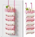 SWTYMIKI Hanging Towel Racks for Bathroom - 9 Tier Over the Door & Wall Mounted Bath Rolled Towel Storage Organizer Holder for Small Bathroom, RV, Camper (Pink, 6-Tier)