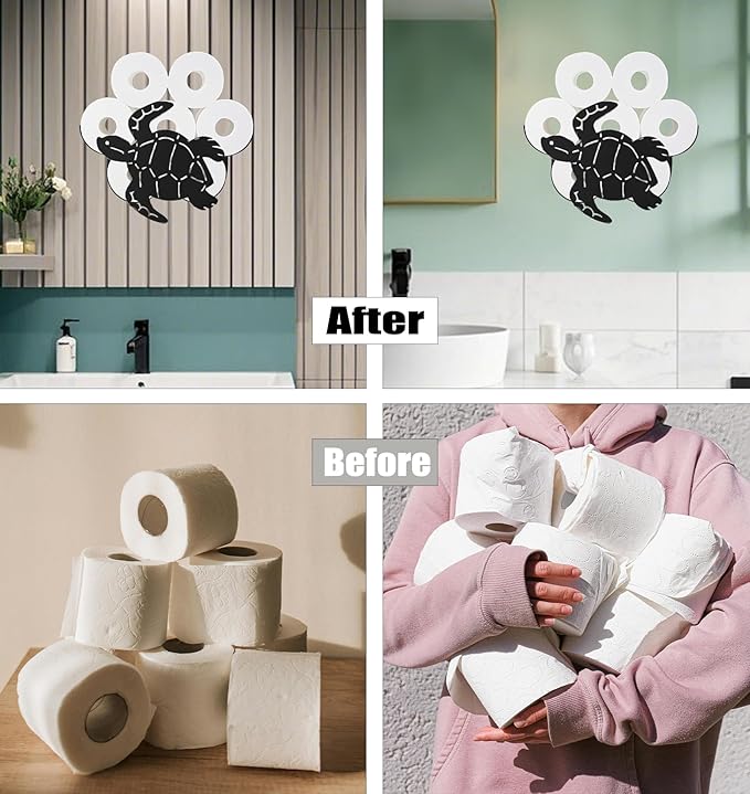 Sea Turtle Toilet Tissue Holder,Animal Paper Holders,Decorative Metal Papers Holder,Funny Toilet Animal Storage for Bathrooms,Bathroom Paper Organizer for Extra 8 Rolls Wall Mounted Art Decor