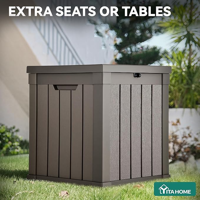 YITAHOME Deck Box, 51 Gallon Weatherproof Outdoor Storage Container for Patio Cushions, Pool Supplies, Garden Tools, Lockable Lid and Side Handles, Light Brown