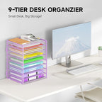 9 Tier Paper Organizer with Handle, 2 Pack Large Capacity Desk Organizer Mesh Paper Letter Tray File Folder Document Sorter for Classroom and Office Accessories Organization- Purple
