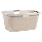 Mind Reader 40L Laundry Basket, Linen Design Clothes Hamper, Plastic Storage Bin with Handles, Ivory