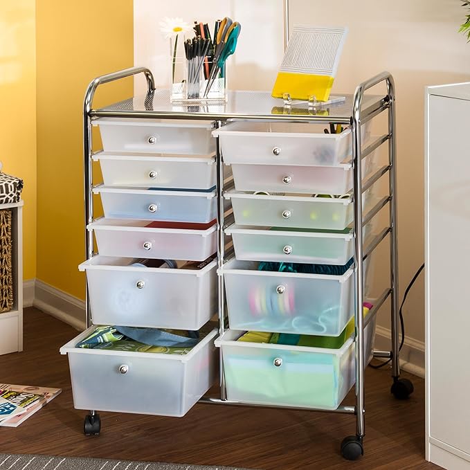 Honey-Can-Do Rolling Storage Cart and Organizer with 12 Plastic Drawers