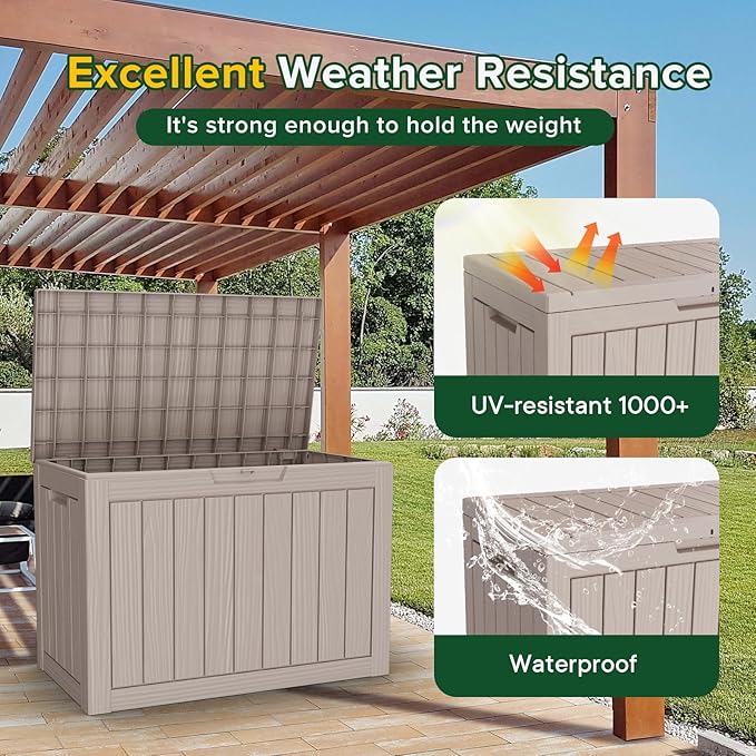 45 Gallon Outdoor Deck Box, Lockable Waterproof Outdoor Storage Boxes For Garden Tools,Indoor Cushions,Accessories Outside Storage Resin Weatherproof Container(Grey)