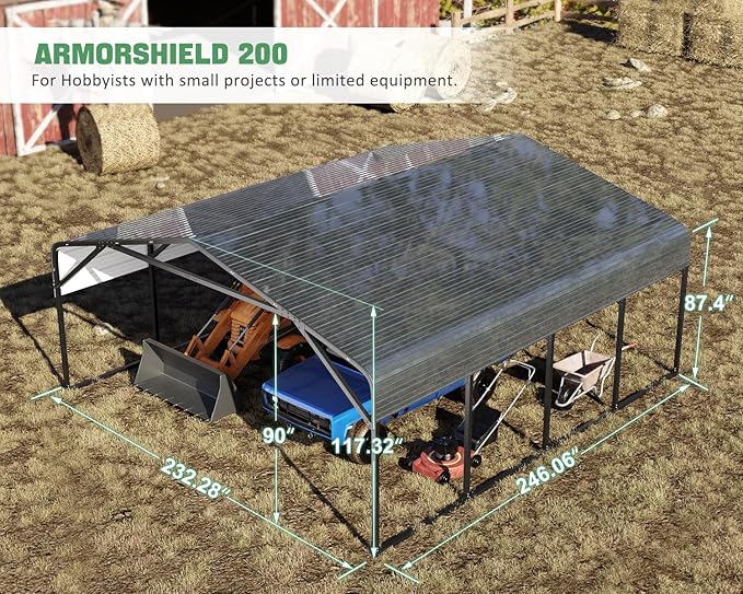 20x20 FT Heavy Duty Metal Carport, 2-Car Garage with Structural Reinforcement, Galvanized Steel Roof, Ground Anchors, 120lbs/Sq.Ft Snow/Wind Resistant Carports, Fits Pickups, Trucks, RVs, Boats