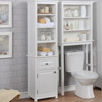 Alaterre Furniture Dorset Over-the-Toilet Storage Cabinet Set – Space-Saving Open Wall Cabinet with Adjustable Shelves, Zinc Metal Hinges, and Nylon Floor Levelers (White)