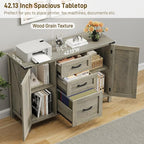 3 Drawer File Cabinet, Farmhouse Lateral Filing Cabinet with Doors Fits Files Letter or A4 Size, Wooden Printer Stand with Open Storage Adjustable Shelf for Home Office, Rustic Grey