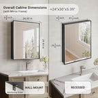 24x30 Pre-Assembled Black Medicine Cabinet with Mirror, Surface or Recessed Medicine Cabinet Mirror for Bathroom, Aluminum Beveled Frame Bathroom Vanity Mirror with Adjustable Shelves Storage