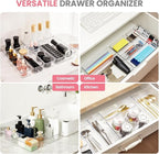 HOUSE DAY Makeup Drawer Organizer Trays 17 PCS, 4-Size Clear Drawer Organizers with Silicone Pads, Vanity Organizers and Storage, Non Slip Plastic Drawer Organizer for Desk, Bathroom, Kitchen, Office