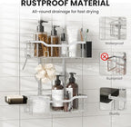 Hanging Shower Caddy Over Showerhead, 2 Tier Rustproof Bathroom Shower Organizer, No Drill Shower Rack with Soap Dish, Toothbrush Holder and 12 Hooks,Silver