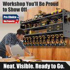 Power Tool Organizer Wall Mount | 8-Outlet TR Charging Station | Garage Storage Rack with Cordless Drill Holder | Heavy Duty Metal Shelf for Workshop Organization