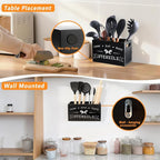 Small and Durable Wood Kitchen Utensil Holder with Removable Divider for Party and Countertop （black 2 Compartment）