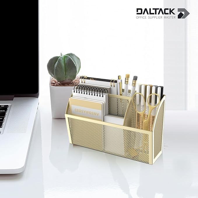 DALTACK Magnetic Pencil Holder Magnetic Shelf for the Whiteboard 3-Grid Mesh Magnetic Pen Holder for Refrigerator Magnetic Organizer Locker Accessories Organizer for Office, Yellow