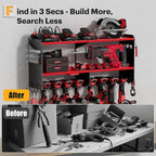 Power Tool Organizer Wall Mount with Charging Station, 15 Min Assembly & Maximum 420lbs Load by Heavy Duty Metal, 8 Slots for Cordless Drill, Tool Battery Holder with 6 Outlet Power Strip