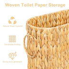 Large Toilet Paper Storage Basket, Wicker Toilet Paper Holder Basket for Bathroom, Natural Water Hyacinth Narrow Basket, Slim Toilet Paper Basket for 6 Mega Rolls, Magazines & Towels