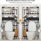 Over The Toilet Storage Shelf with Drawers, 7 Tier Above Toilet Bathroom Organizer Rack with Adjustable Shelves, Space Saver Stand Behind Toilet with Paper Holder & Hooks for Laundry, Black