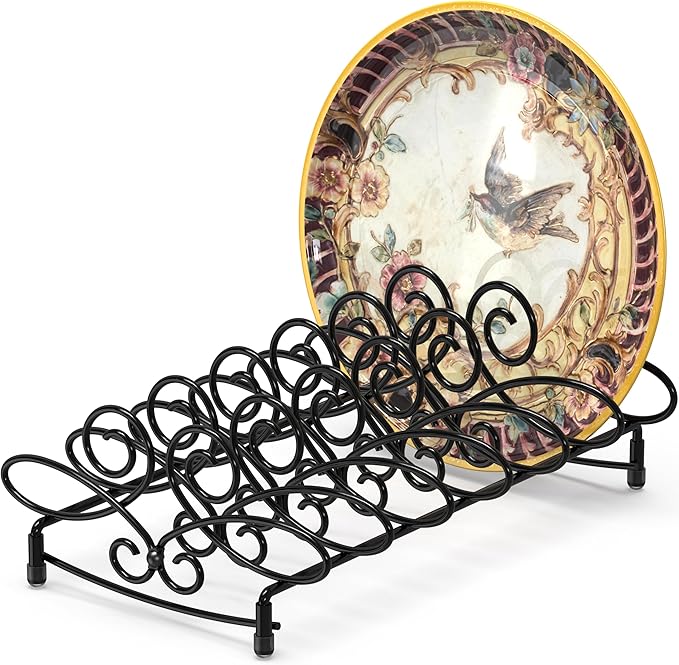 SIMPLE HOUSEWARE Vertical Plate Stand Holder Dish Rack Dinnerware Organizer with Elegant Wire Design, 6-Compartment, Black