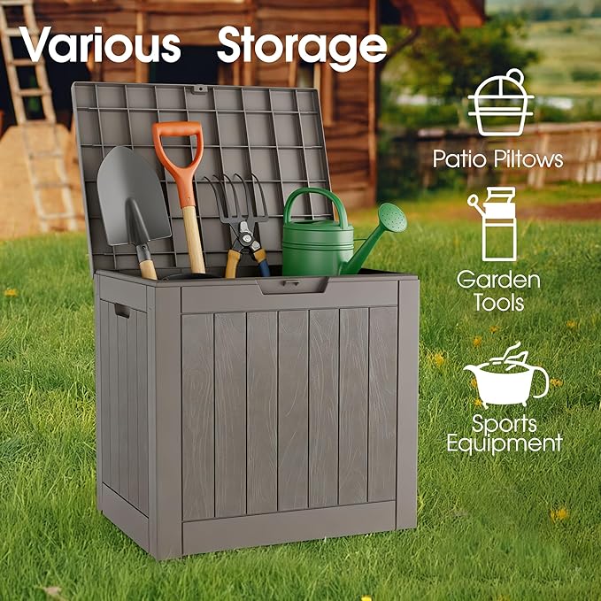 31 Gallon Outdoor Storage Box, Resin Deck Boxes Outdoor Waterproof For Patio Furniture, Garden Tools, Pool Supplies, Lockable And UV Resistant (Striped Gray)