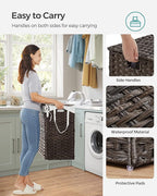 SONGMICS Laundry Hamper with Lid, 110L Clothes Hamper with 2 Removable Liner Bags, 6 Mesh Bags, Wicker Laundry Basket, Double Laundry Hamper for Bathroom, 13 x 22.4 x 23.6 Inches, Brown ULCB052K02