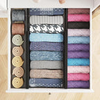SpaceAid Bamboo 4 Pack Dresser Drawer Dividers, 4.65“ High Adjustable 12.5“-17” Drawer Organizers, Expandable Organization for Clothing, Clothes, Dressers, Black