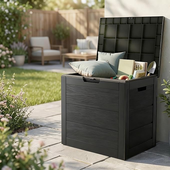 35 Gallon Outdoor Storage Box, Deck Boxes Outdoor Waterproof, Plastic Patio Storage Bin, Box for Packages Delivery, Lockable, UV Resistant, Grey