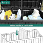 YITAHOME 150 Gallon Large Deck Box w/Divider, XL Waterproof Outdoor Storage for Patio Furniture,Outdoor Cushions, Garden Tools, Sports Equipment and Pool Supplies, Resin, Lockable, Black