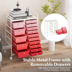 RELAX4LIFE 15-Drawer Storage Drawer Carts - Mobile Rolling Utility Cart w/Wheels, Craft Organizer for Classroom Organization and Storage, School, Office, Home, Storage Organizer Cart (Gradient Pink)