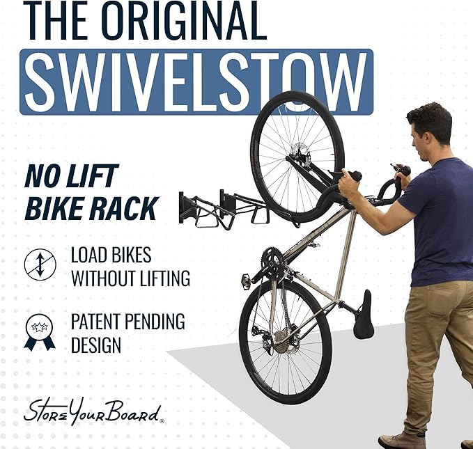 StoreYourBoard SwivelStow Bike Rack Garage Storage Rack 2 Pack - 2 Mountain Bike Bike Wall Mounts - Heavy Duty Bike Hanger - No-Lift Bike Rack Garage Storage Rack - Holds 70 lb Capacity