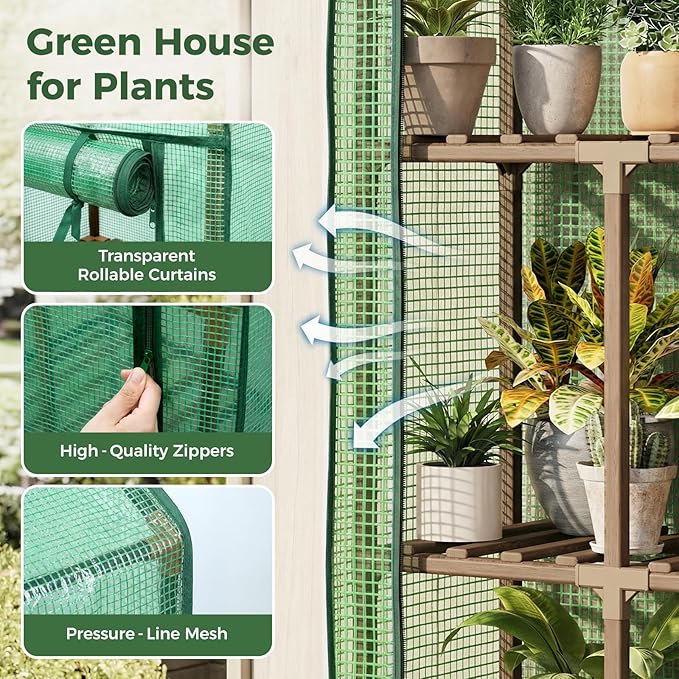 Bamworld 22" Lx16 Wx66 H Mini Greenhouse for Indoor Outdoor Small Green Houses with 3-Tier Plant Shelves Portable with Green PE Cover for Garden and Backyards Ideal Gardening Gifts for Lovers