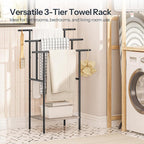 HOOBRO 39.4" Tall Freestanding Towel Rack for Bathroom, 3 Tier Stepped Blanket Rack with Shelf, Oversized Bath Towels Drying and Display Rack, Black and Rustic Brown BG50LB01
