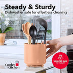 Cooler Kitchen Jumbo Rotating XL Peach Plastic Utensil Holder Caddy with Sturdy No-Tip Weighted Base, Removable Divider, and Gripped Insert - Dishwasher Safe Kitchen Utensil Holder for Countertop