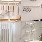 Dseap Kitchen Hooks for Hanging Utensils, Hanging Pot Rack, Kitchen Utensil Hanger Rail with 8 Hooks for Pots Pans, Spoons, Mugs, Wall Mounted, Stainless Steel, White, Pack of 2