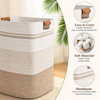 Laundry Hamper, 85L Tall Laundry Basket with Leather Handles, Rectangle Large Clothes Hamper for Organizing, Cotton Woven Laundry Baskets Storage Hampers for Bedroom, Nursery, Living Room