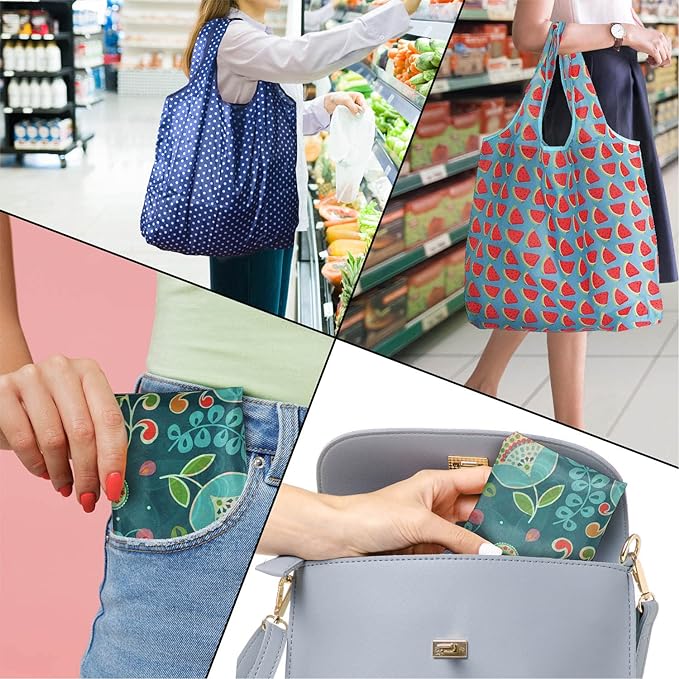 Reusable Grocery Bags, 6 Pack 50Lbs Foldable Fashion Washable Shopping Bags, Large Boho Tote Bags For Groceries, Bulk Market Cloth Storage Bags, Utility Aesthetic Personalized Gifts For Women