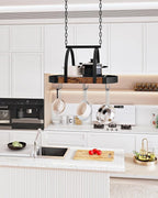 Hanging Pot Rack, Pot Hanger for Kitchen, Ceiling Mounted Pot Holder, Cookware Organizer with 9 S-Shaped Hooks, for Pot, Pan Storage, Space-Saving, Rustic Brown and Black TPR07BF
