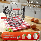 Flexzion Chicken Egg Basket for Collecting Eggs, Small Wire Egg Collecting Basket with Handle for Eggs, Fruits, Vegetables, Farmhouse Rustic Style Chicken Basket Decor for Kitchen Countertop, Black