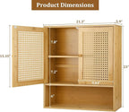 Bamboo Cabinet Wall Mount, Rattan Medicine Cabinet with Shelves and Doors, Wall Cabinet Above Toilet, Storage Organizer for Laundry Room, Kitchen, Living Room