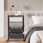 Rolling Cart with Drawers, Rolling Storage Cart with Large Plastic Drawers & Wooden Tabletop, Utility Cart with Pegboards & Basket, Storage Drawers Cart for Living Room, Classroom, Bedroom, Office