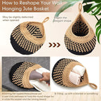 Honeydak Boho Decor Hanging Wall Baskets for Kitchen 3 Pack Teardrop Baskets with Hooks Storage Fruit Onion Vegetable Potato for Home 3 Sizes(Linen with Black,Teardrop,Cotton Rope)