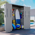 AOXUN Horizontal Storage Sheds 61 Cu.ft, HDPE Outdoor Storage Box 160 Gallon, Waterproof Lockable Resin Deck Box with Spring-Assisted Lid, Patio Storage for Garden, Pool, Cushions, Tools, Grey