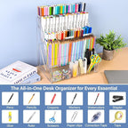 Acrylic Marker Organizer – 4 Tier 20 Compartments for Pens, Markers, Art Supplies & Office Essentials – Clear Vertical Desk Storage for Home, Office & School