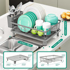 Dish Drying Rack, Stainless Steel-Dish Rack, Dish Racks for Kitchen Counter, Kitchen Dish Drainers with Removable Utensil Holder,New Drain Outlet,Plate Rack and Drainboard,(gray-11 W x 15" L)