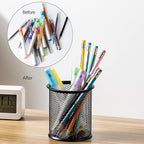 Amazon Basics Wire Mesh Pen Cup, Office Caddy Storage, Black, ‎3.7" x 3.3"
