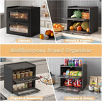 Double Layer Large Bread Box for Kitchen Counter, Wooden Corner Bread Storage Container with Acrylic Window, Black