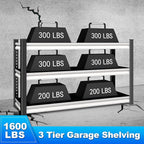 3-Tier Garage Shelving Heavy Duty,48" W Metal Shelving Unit for Garage,1600lbs Load Capacity Utility Rack Shelves & Shelves,48" W x 18" D x 39" H(White)