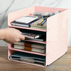 Tiawudi Desk Organizer, Office Organization and Storage, Plastic Letter Tray, Stackable File Organizer for Classroom, Home, Documents, Notes, Folders, Books and Pens, 4 Tier