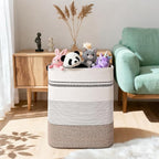 Laundry Hamper, 95L Tall Laundry Basket with Leather Handles, Rectangle Large Clothes Hamper for Organizing, Cotton Woven Laundry Baskets Storage Hampers for Bedroom, Nursery, Living Room