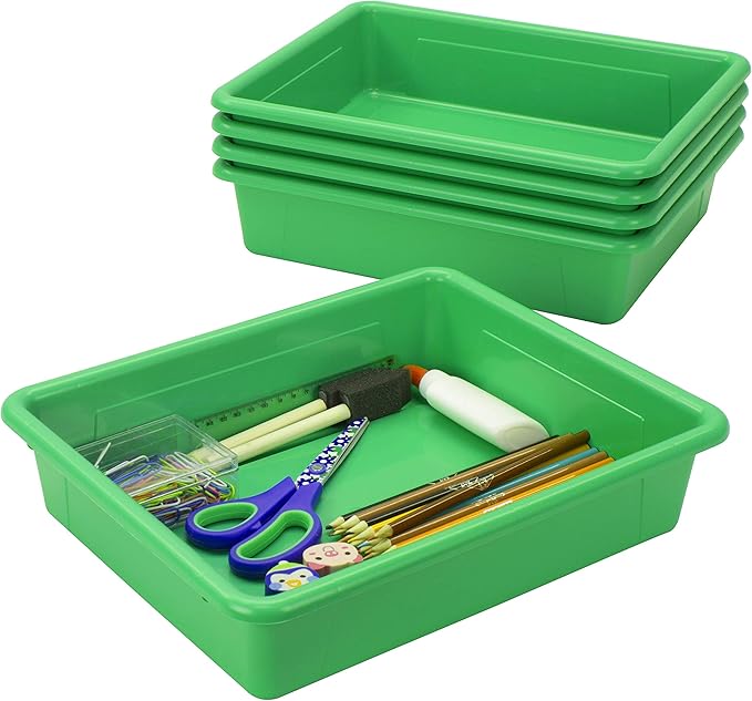 Storex Letter Size Flat Storage Tray – Organizer Bin for Classroom, Office and Home, Green, 5-Pack (62520A05C)