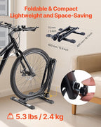 VEVOR Bike Rack, Fits 20 to 27 Inch Mountain & Road Bikes, Alloy Steel Rust-Resistant Bike Floor Stand Rack, Foldable Bicycle Stand for Entryway, Garage, Home Bikes Parking & Storage, 1 Pack, Black